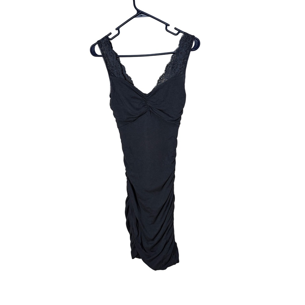 Express Gray Ruched Bodycon Dress Lace Trim V-Neck Pima Cotton Modal XS
